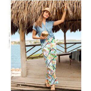 Talbots Wide Ankle Linen Cotton Pants - Summer Vista - Medium